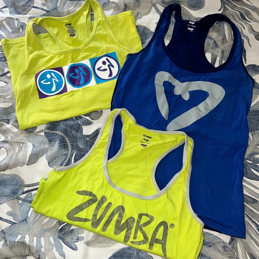 Lot of 3-  Zumba Fitness Racerback Tank Tops, Sz. Lg.